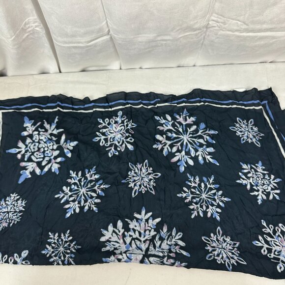 J. Jill Winter-Themed Navy Blue Snowflake Scarf 100% Viscose Womens Accessory - Picture 3 of 5